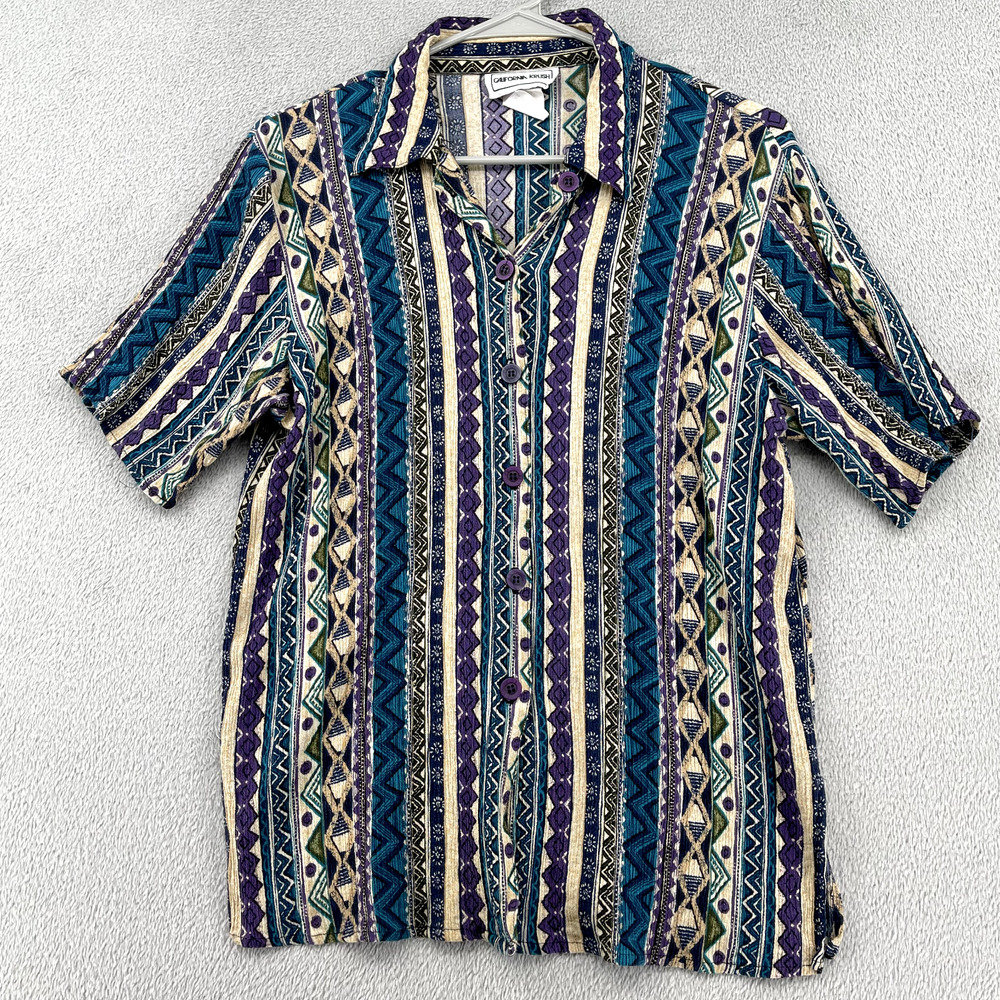 Vintage California Krush Top Womens Medium Beige Aztec Tribal Geometric Crepe